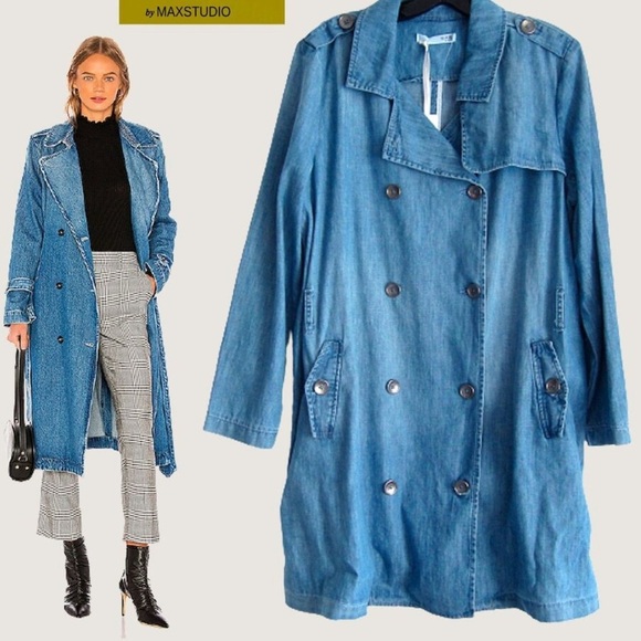 MAX JEANS BY MAX STUDIOS (NEW) MILITARY DOUBLE BREASTED TRENCH COAT SZ S - Picture 1 of 14